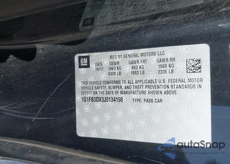 2018 Chevrolet Camaro 1Lt z USA, uszkodzony, nr VIN 1G1FB3DX3J0134198